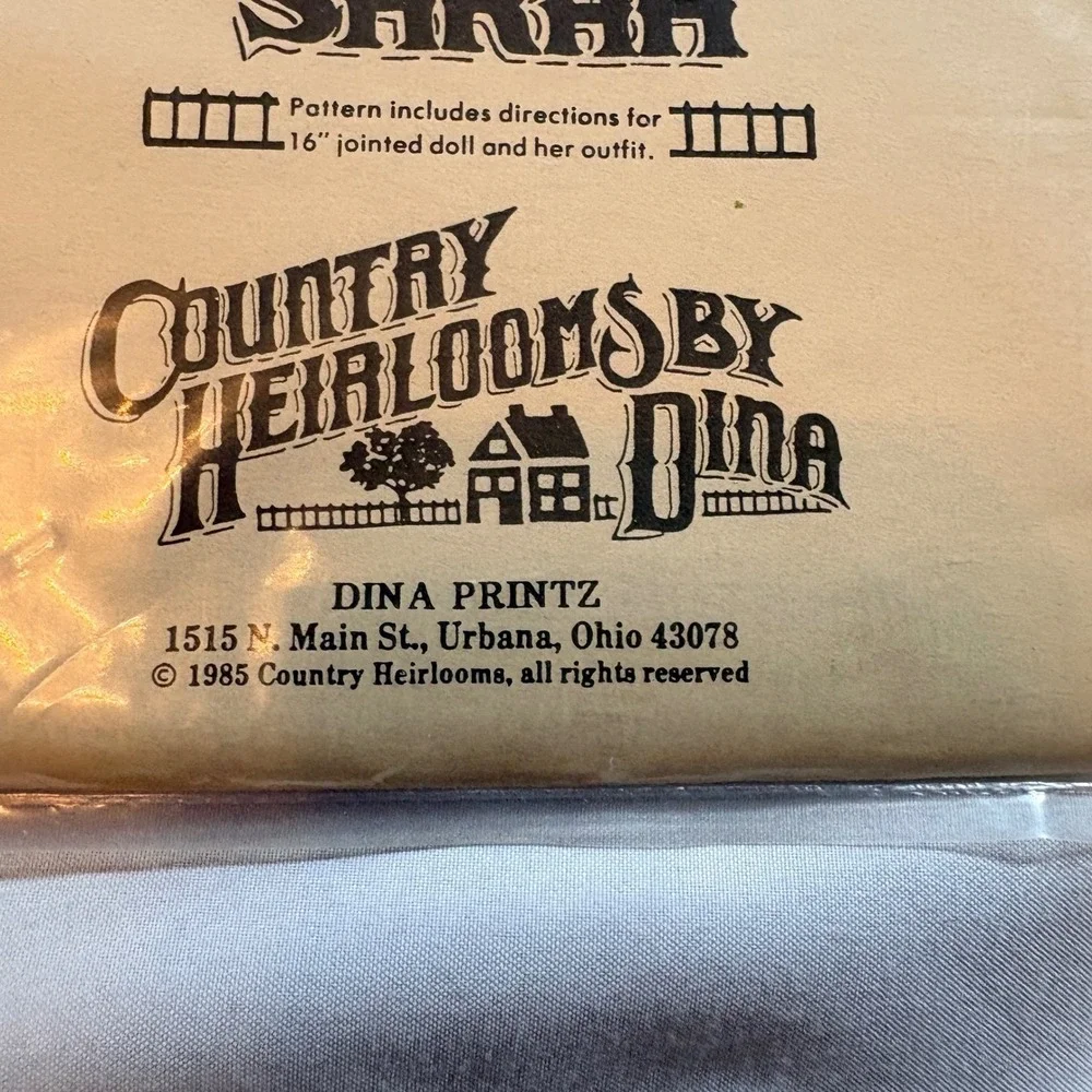 Country Heirlooms by Dina Doll Sewing Patterns Sarah Jacob 16in Vintage 1985 Lot